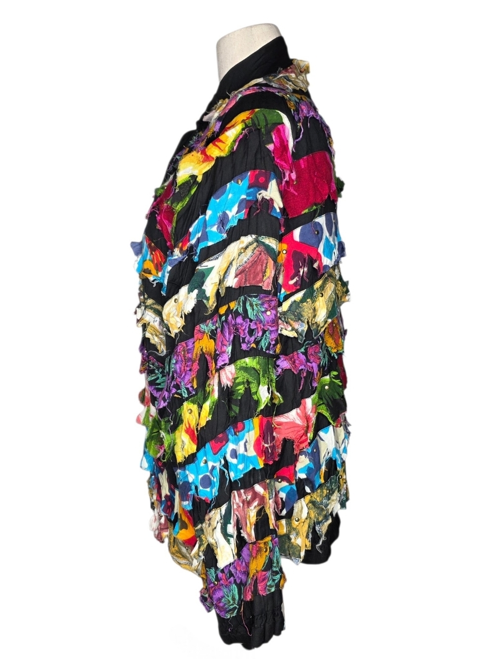 Vintage 90s Carina Patchwork Jacket XL Boho Frayed Floral Zip Art - Picture 5 of 10
